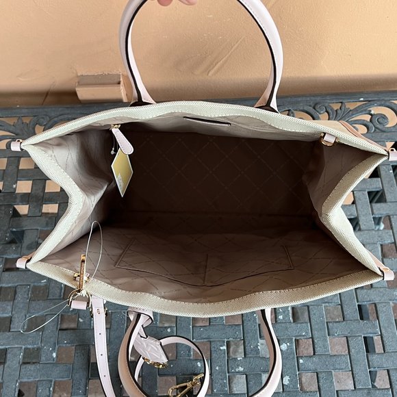 Michael Kors Mirella Large NS Canvas Tote Shoulder Satchel Bag Neutral Pink - Picture 5 of 10